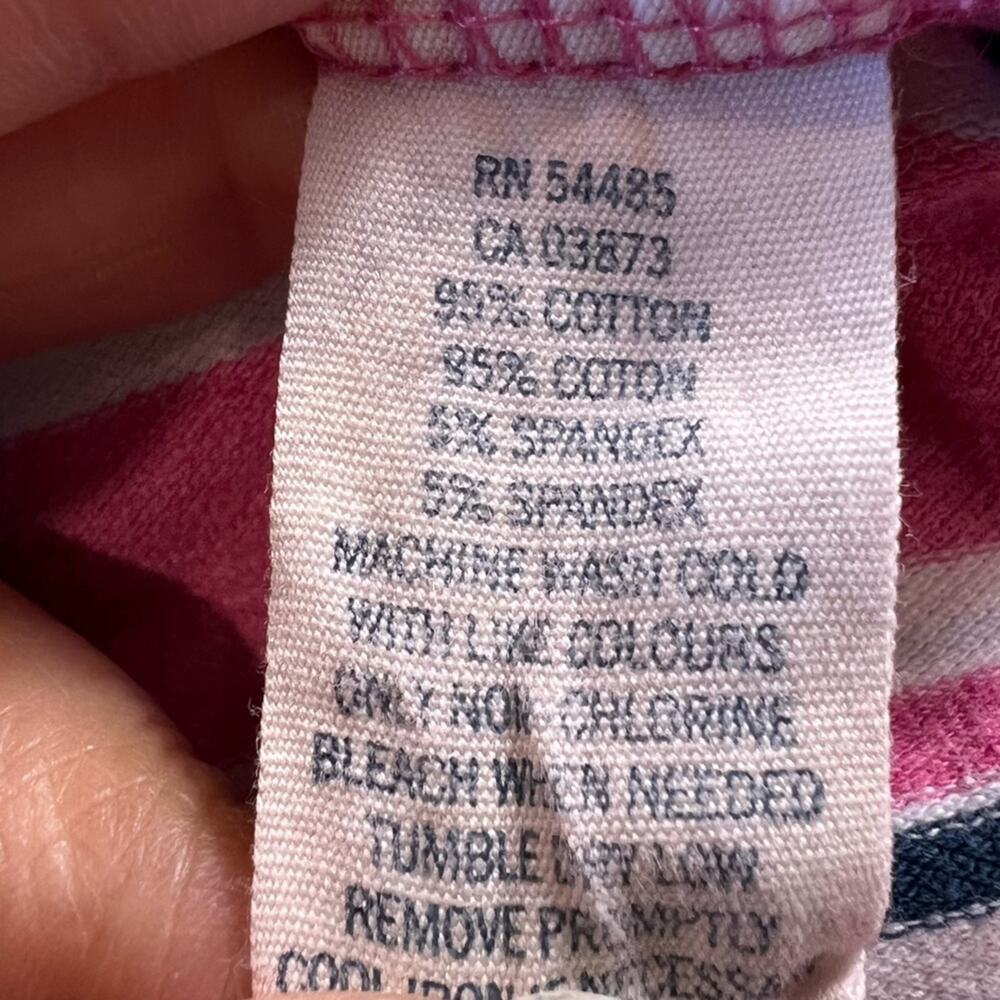 American Eagle Pink Stripe Long Sleeve Polo Shirt Stretch Y2K L Vintage - Picture 6 of 7